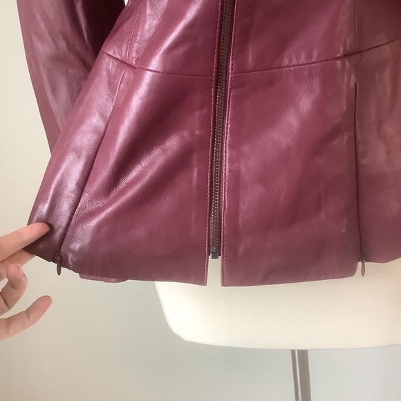 NEW Badgley Mischka Genuine Leather Peplum‎ Jacket Burgundy 67047 Size M - Picture 10 of 15
